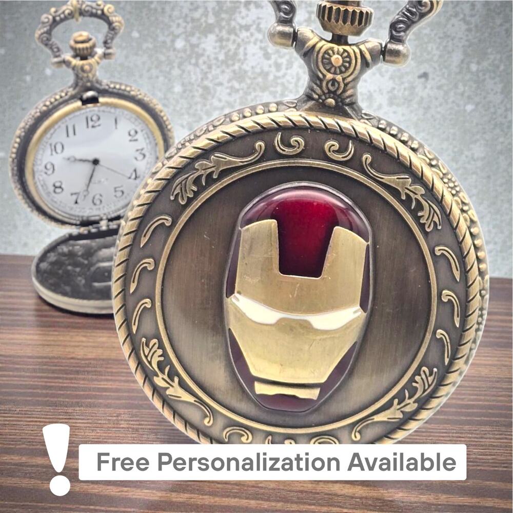 Red Gold Helmet Pocket Watch – Personalized Enamel Armor Design Vintage Gift